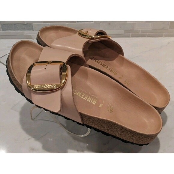 Wmn's Birkenstock Madrid Big Buckle Slide Sandals In Natural Leather Patent 40/9 - Picture 6 of 15